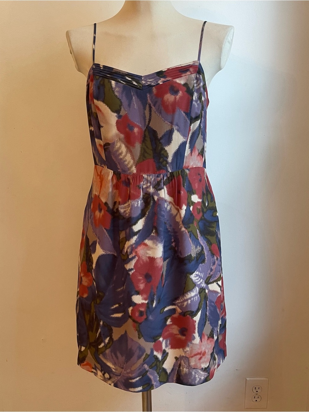 Anthropologie Moulinette Soeurs Silk Dress Blue Pink Sweetheart Wedding Guest 10